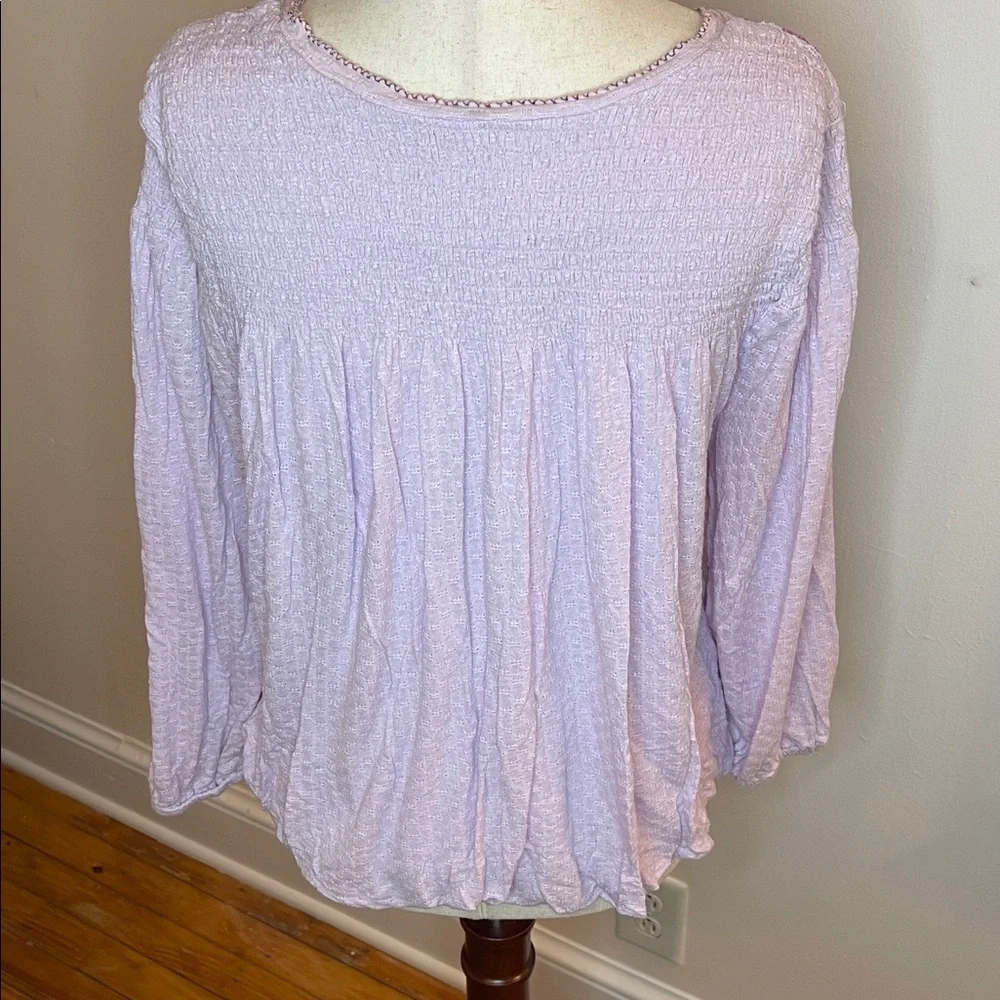 Free People Lilac Embroidered Boho Peasant Top Long Sleeve Women’s M